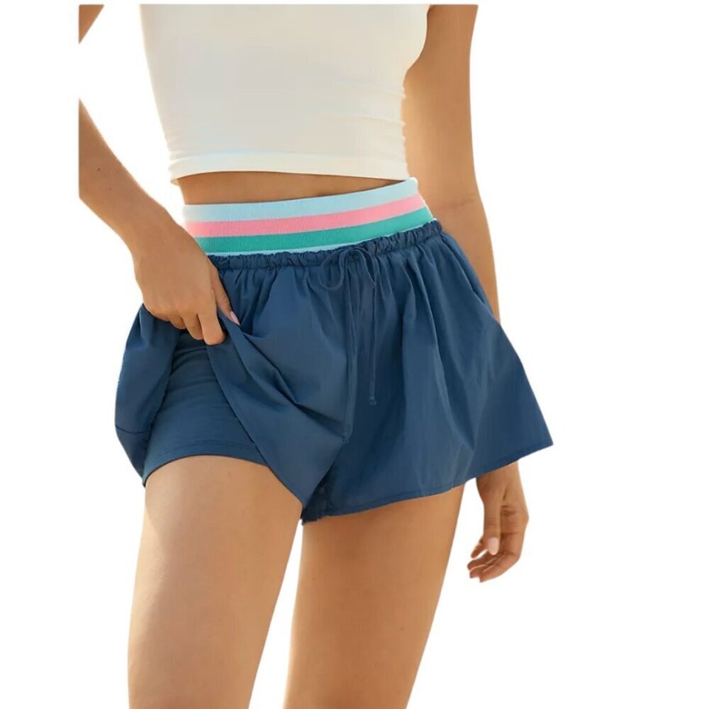 Anthropologie Daily Practice Drawstring Shorts, Skort, Blue, Pull On, Athletic,S